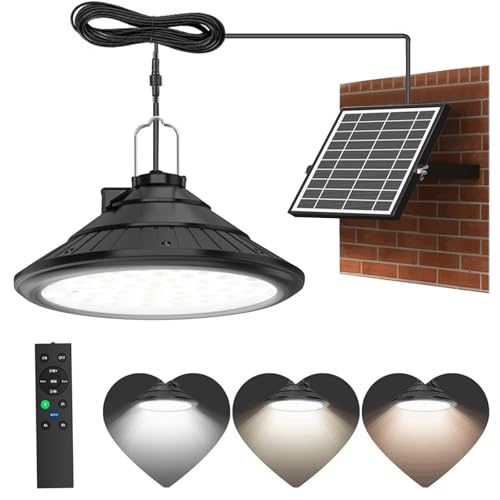 Lixada Solarlampen für Außen Innen Hängend, IP66, Wasserdichte Hängeleuchten mit Fernbedienung, 3 Farbtemperaturen/4 Modi LED Solar Hängelampen für Scheune, Bauernhof, Garten, Hof, Terrasse