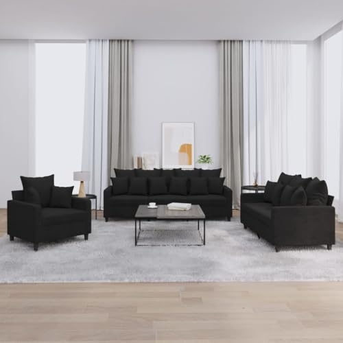 Brokky 3-TLG. Sofagarnitur mit Kissen Sofa Wohnzimmer Sitzgruppe Wohnzimmer Sofa Set Sofas FüR Wohnzimmer Schwarz Samt - 3201685