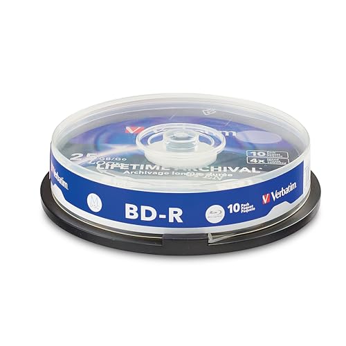 Verbatim MDISC BD-R Blu-ray Rohlinge 25 GB, Blu-ray-Disc mit 4-facher Schreibgeschwindigkeit, 10er-Pack Spindel, großflächig bedruckbar, Blu-ray-Disks für Video- und Audiodateien