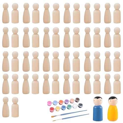 50 Stück Holzfiguren Zum Bemalen mit Pinsel und Farbe, Gemalt Spielfiguren Holzfiguren 2-Formen Spielfiguren Holz Kann Gefärbt Werden Holzkegel Mit Einem Pinsel Holzkegel Zum Basteln und Holzpuppen