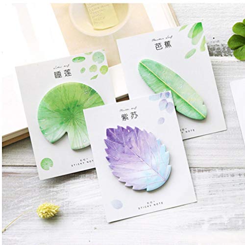 Oulensy 3Pcs Kawaii Natural Plant Blatt Sticky Note Notizblock Hinweis Büroplaner Aufkleber Papierware Schulbedarf lila
