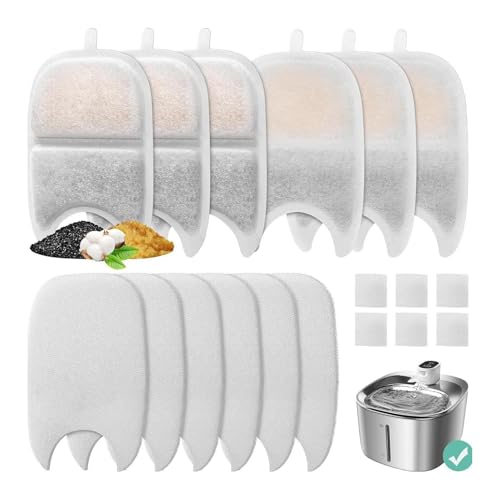 Katzen/PET-Wasserbrunnenfilter, Katzenbrunnenfilterersatz durch Harz und Aktivkohlenstoffanpassung für 4L, 3 Filtrationssystem mit Vorfilterschwämmen