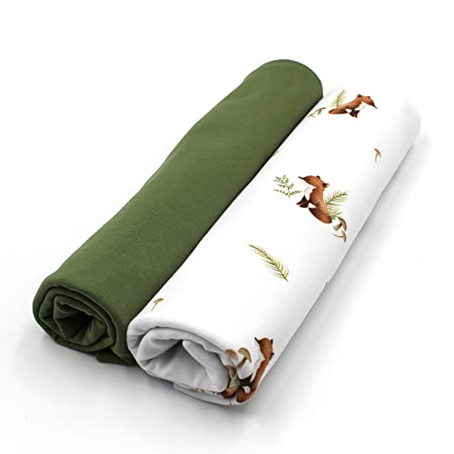 VmG-Store Jerseystoff Set farblich abgestimmt Design + Uni je 0,5mx1,5m 95% Baumwollstoff 5% Elasthan Tex Standard 100 (Füchse+Pickle Set42)