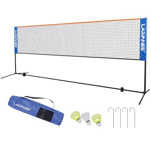 LARMNEE Badminton Netz, 4 m Volleyballnetz, Federballnetz, 3-Fach-Höhenverstellbar 107/120/155cm, Tragbares Set für Tennis, Badminton oder Volleyball, für Garten, Indoor, Outdoor ELC04BN02