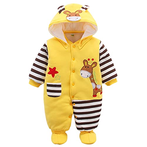 Baby Overall Mit Kapuze Footies Strampler Schneeanzüge Karikatur Jumpsuit Unisex Winter Kleidungsset, Giraffe 3-6 Monate