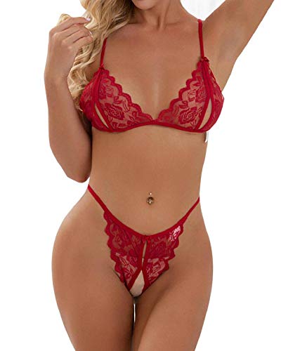 heekpek BH Damen Set Spitze Dessous Sexy Set Unterwäsche Lingerie Lace Verstellbarer Unterwäsche-Tanga Set