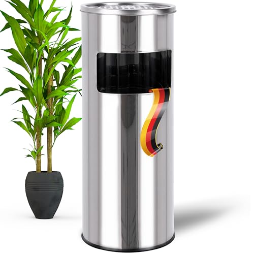 WONEA - 30L Standaschenbecher für draußen Edelstahl Silber Metall 61cm groß Outdoor Aschenbecher mit Mülleimer mit Inneneimer Abfalleimer für draußen, Aschenbecher mit Sand befüllbar