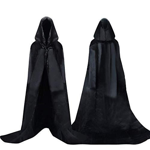 Proumhang Schwarzer Umhang mit Kapuze Darth Vader Umhang Mittelalter Umhang Cape Mantel Satin Karneval Halloween Weihnachten Kostüm Erwachsene