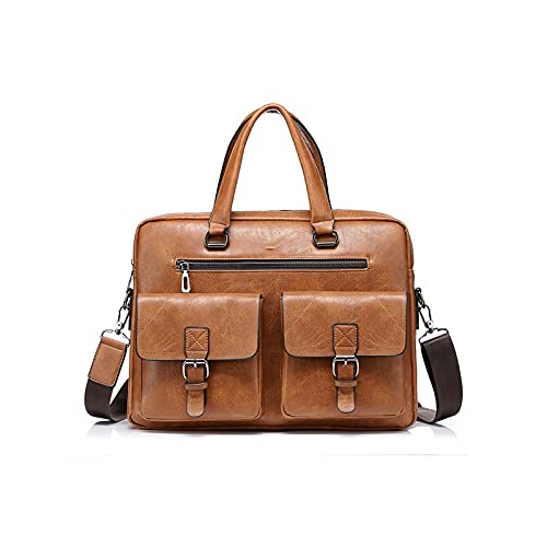 NGYYIO Umhängetaschen für Herren Herren-Tote-Tasche PU. Lederaktenkoffer Männliche Laptoptaschen für Männer Handtaschen Computergeschäft Luxus Schulter Crossbody Bags(Bruin)