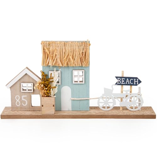 Logbuch-Verlag Maritime Deko Häuserzeile Strandhaus Figur aus Holz tükis braun Beach Stranddeko Urlaub Souvenir 30 x 15 cm