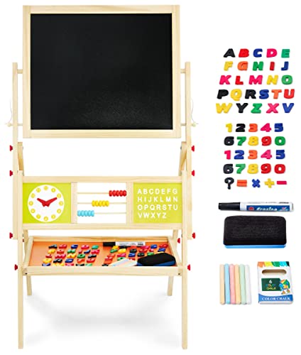 Mamabrum, Spieltafel aus Holz, doppelseitige Kindertafel Magnetisch und Kreide Kindertafel, Doppelseitiges, Zeichenbrett Kinder Tafel, Spieltafel mit Aufbewahrungsregal und Zubehör