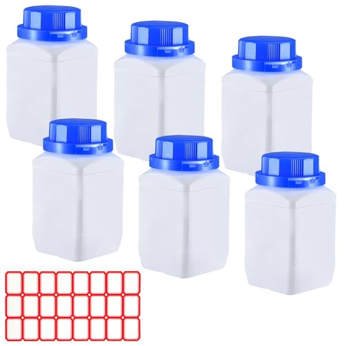 Vueinrg 6 x 250ml Weithalsflaschen, Chemiekalienflasche mit Schraubverschluß, Laborflasche HDPE Plastikflaschen für Labor, Küche oder Hobby (Weiß)