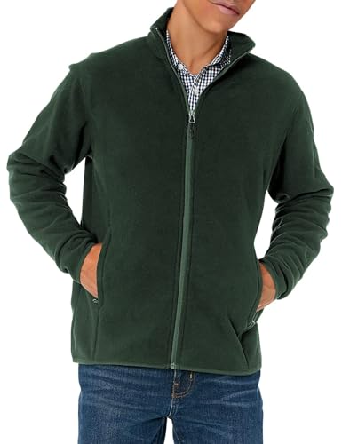 Amazon Essentials Herren Fleecejacke mit durchgehendem Reißverschluss (in Big und Tall erhältlich), Tannengrün, M