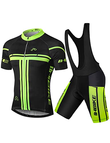 INBIKE Radtrikot Set Herren Kurzarm Fahrradtrikot Fahrradbekleidung Set MTB Sommer Trägerhose mit Sitzpolster für Radfahren Rennrad XXL