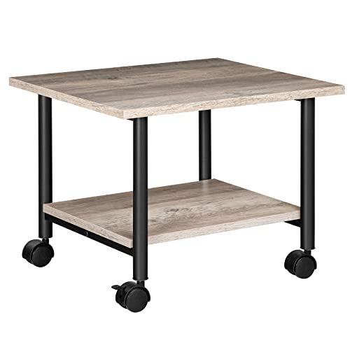 HOOBRO Druckertisch, Druckerwagen mit arretierbaren Rädern, Druckerständer rollbar mit 2 Ebenen, Druckerhalter Industrie-Design, Rollcontainer, für Büro, Fax, Greige und Schwarz EBG02PS01G1