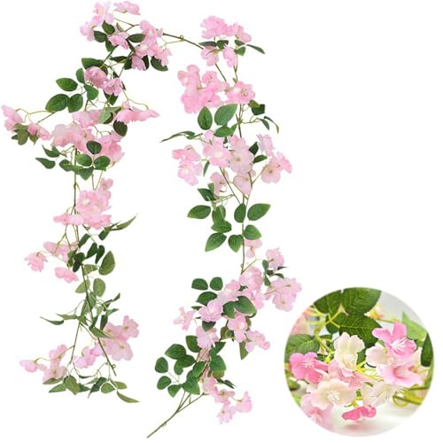FOSDICK 175cm Kunstblumen Hängend, Künstliche Kirschblüten Girlande Blumenranke, Blumengirlande Deko, Blumen Girlande Frühling, Blumengirlande Künstlich, Wie Echt Blumenranken Künstlich Hängepflanze