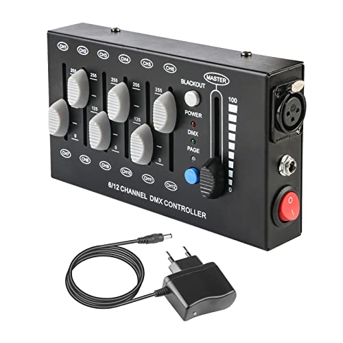 Dmx Controll Lichtmischpult, Dimmer Dmx Controller 12 Kanäle Dimmer Konsole, Mini Tragbarer Dmx512 Controller Klein Lichtpult Dmx Steuerung für Par Lights Fog Machine DJ Disco Licht Dmx Controler