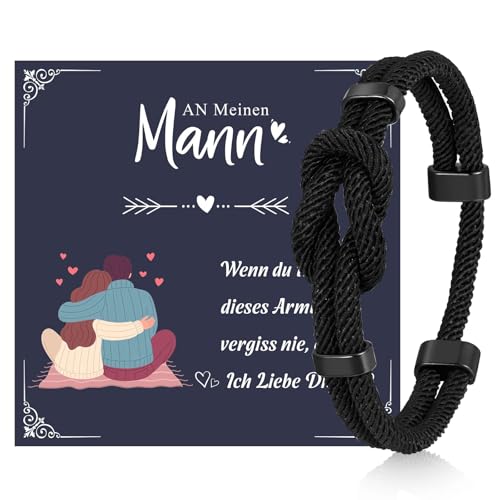 VNOX Geschenk für Mann Armband Herren : Geschenk für Ihn Mann Paracord Armbänder, Geschenk für Ehemann, Surfer Männer Armbänder Schwarz, Schmuck Geschenke Weihnachten/Valentinstag/Vatertagsgeschenke