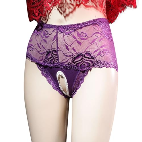 Damen Unterwäsche Klein Set mit niedriger Taille und offenem Schritt aus Wolkenspitze Damen Unterwäsche Pack (Purple, XL)