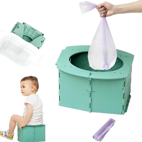 Töpfchen für Kinder, Faltbar Camping Toiletten, Tragbar Outdoor Kindertoilette, Kinder Toilettensitz für Unterwegs mit Aufbewahrungs- und Reinigungssäcke, Grüner