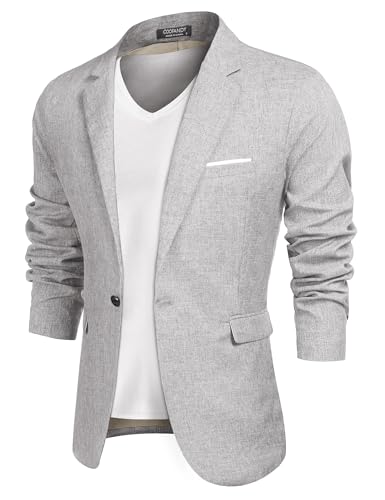 COOFANDY Herren Blazer Sportlich Regular Fit Sakko Reverskragen 1 Knopf Freizeit Anzugjacke Lässig Anzug große Größen Hellgrau 3XL
