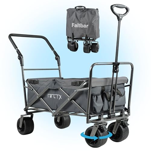 IMLEX Bollerwagen IM-4275 faltbar Grau Bollerwagen klappbar mit Schiebegriff Transportwagen mit 3-Punkt-Gurtsystem