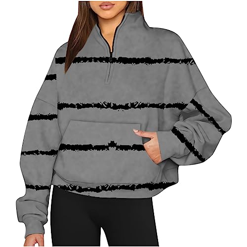 Style 032 Damen-Oberteil, niedliches Halloween-Grafik-Hoodie für Damen, übergroßes Sweatshirt mit Tasche, schulterfreier Pullover, grau, 3XL