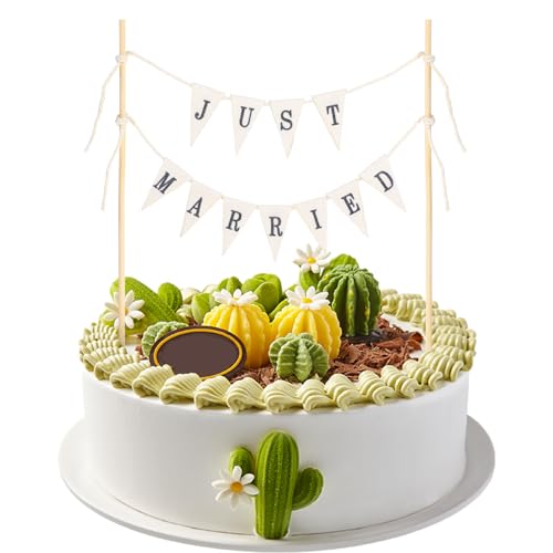 Hochzeits Kuchen Girlande Tortendeko 'JUST MARRIED"Retrostil Hochzeitstorte Logo Deko Hochzeits Verlobungsfeier Cake Topper Wimpelkette Dekoration Flagge