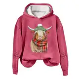 WKAYsIV Lässige Klamotten Damen Kuh-Sweatshirts für Damen, Western-Kuh-Print-Shirt, Country-Western-Sweatshirt (). Pärchen Pullover Mit Datum(Hot Rosa,XL)