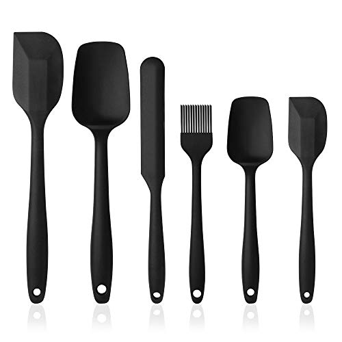 Vicloon Silikon Küchenhelfer, 6 PCS Silikon Spatel enthalten Suppenlöffel, Backpinsel, Spatel, Hitzebeständige & Antihaft Einem Kern Edelstahl und Nahtloses Einteiliges Design (Schwarz)