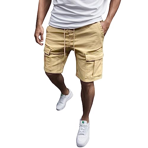 Generisch Herren Einfarbiges Cargo Kurze Hosen Männer Athletic Passung Shorts mit Kordelzug 2025 Sommer Herren-Shorts Kurze Cargo Hose Cargohose Wanderhose Arbeitshosen