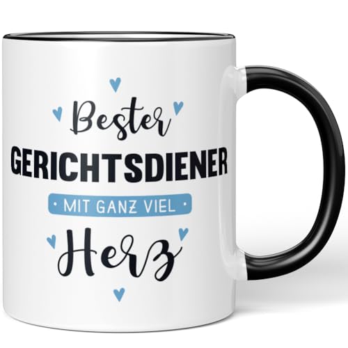 JUNIWORDS Tasse, Bester Gerichtsdiener, mit ganz viel Herz, Schwarz (6045147)