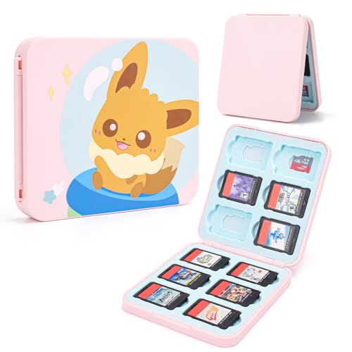 DLseego Game Card Aufbewahrungsbox Kompatibel mit Switch Game Card, Tragbare Spielkarte Storage Tasche Schutzhülle mit 12 Game Card Slots und 12 Micro SD Card Slots-Rosa Fuchs