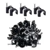 VOCIBO® Kabelschellen Schwarz 10mm, 100 Stück Nagelschellen, Haftclips mit Eingestecktem Nagel, Kabelschellen zum Schrauben, Cable Clips Kabelhalter für Netzwerkkabel