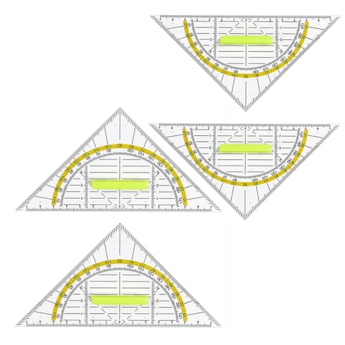 Neoreser 4 Stück Geodreieck, Flexibel Geo Kreisschablone, mit Griff 16 cm, Geeignet für Den Einsatz im Schulbüro