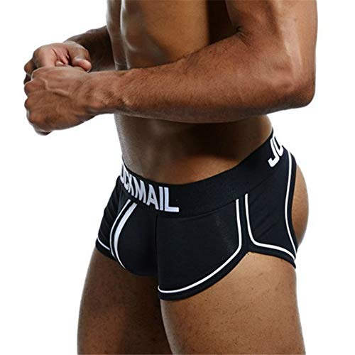 JOCKMAIL Sexy Herren Boxershorts Jockstrap Männer Sexy Unterwäsche Rückenfreies Gesäß Herren Strings Schwule Unterwäsche (XL, Schwarz)