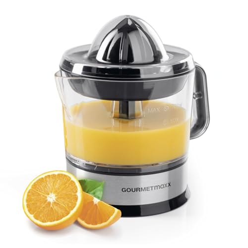 GOURMETmaxx elektrischer Entsafter für Zitrusfrüchte & Orangensaft | Saftpresse bis 700 ml Füllvolumen | Zitruspresse mit verschiedenen Zubehör für frischesten Geschmack | 40 W [transparent/silber]