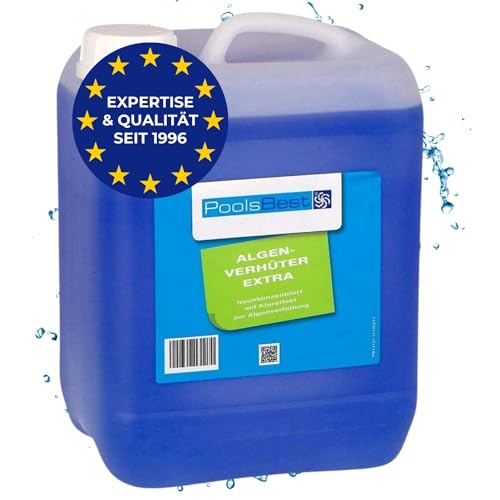 PoolsBest Algenverhüter extra 5L I schaumfreier Algenvernichter für Pool I hochdosiertes Algenmittel zur Wasserpflege- & Reinigung I Poolreiniger mit Klareffekt gegen grünes Wasser im Pool