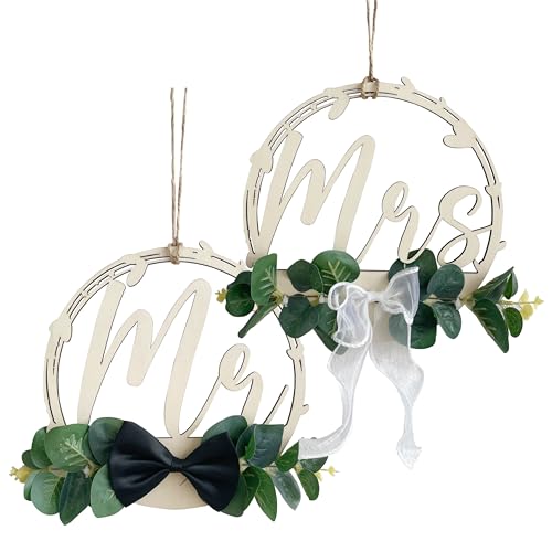 2 Stk Stuhlschilder Mr & MRS Hochzeit Stuhl Banner Schild Zeichen Holz Hochzeit Stuhl mit Efeublätter deko Hochzeit Verlobungsfeier Braut und Bräutigam Hochzeit Stuhl Deko Schild