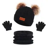 LINSOCLE 3in1 Kinder Wintermütze Schal Handschuhe Set, Mädchen Winter Beanie Hut Schal Handschuhe Set, Jungen Warme ​Wintermütze Beanie Hut Handschuhe Runder Schal Set für Kinder 2-6 Jahre