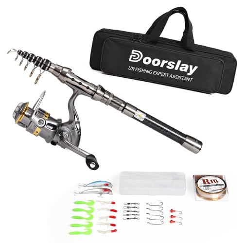Doorslay Tragbares Angelset, Teleskop Angelrute und Angelrolle Set mit 106m Angelschnur, Angelköder-Set,Angelzubehör, für Kinder, Erwachsene, Anfänger und Angelliebhaber