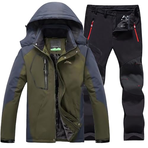 Skianzug Herren 2 Teilig Set - Schneeanzug Herren Zweiteilig Outdoor-Skikleidung Winddicht Ski Anzug Mit Kapuzen Atmungsaktiv Softshelljacke/Schneehose Winter Snowboarden Ski-Anzug Schnee-Jumpsuit