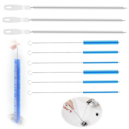 Abflussreiniger Bürste, Reinigungsbürste Set für Abwasserkanäle, 9 Stücke Bürste für Abwasserkanäle, inkl. 3 PCS 45cm Abflussreiniger und 6 Rohrreinigungsbürste, Schlauchbürste, für Küche Badezimmer