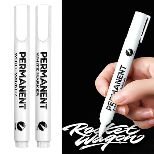 EUZUXU 2 Stück Marker Weiß Acrylstifte Stift Wasserfest Schnell Trocknender, 2,0 mm Fadenbreite, Geeignet für Stein, Holz, Glas, Keramik, Leinwand