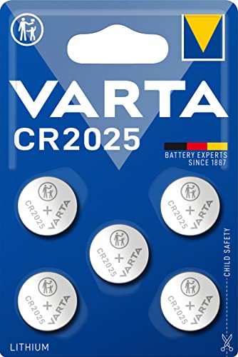 VARTA Batterien Knopfzellen CR2025, Lithium Coin, 3V, kindersichere Verpackung, für elektronische Kleingeräte - Autoschlüssel, Fernbedienungen, Waagen (5 Stück)1er Pack