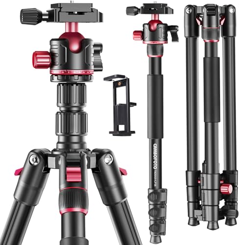 CAMBOFOTO 173cm Professionelles Kamera-Stativ, Tragbares Stativ 173 cm/Einbein 180 cm mit 360-Grad-Kugelkopf, Aluminium mit iPad-Halterung und Tragetasche, Tragfähigkeit 6 kg