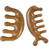Newofview 2 Stück Massagekamm aus Holz mit breitem Zahn,Kopfmassage Holz Massage Kamm,runder Zahnkamm Ermüdung lindert Akupunktmassagegerät Gua Sha Massagewerkzeug