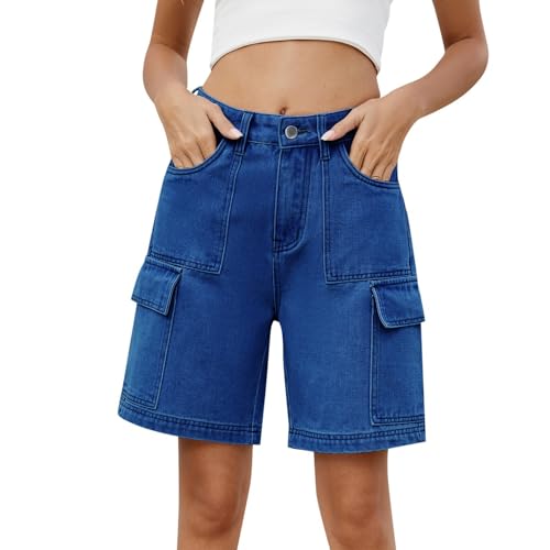 Damen Sommer Street Fashion Gewaschene Arbeitskleidung Denim Pocket Shorts Jeanshosen Damen Stretch 46 (Dark Blue, XL)