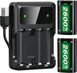 Akku für Xbox One/Xbox Series X/S, 2.5 Stunden Schnelllade 28 Stunden Spielzeit 2 * 2600mAh Wiederaufladbaren Akku für Xbox One/Xbox Series S/X/Xbox One X/S Controller
