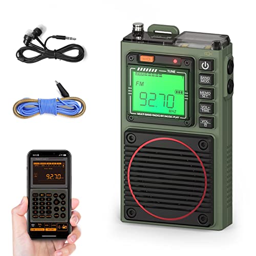 Raddy RF75A APP Control Kurzwellenradio, tragbarer AM/FM/VHF/SW-Empfänger mit BT, wiederaufladbares Taschenradio mit 3 M Drahtantenne